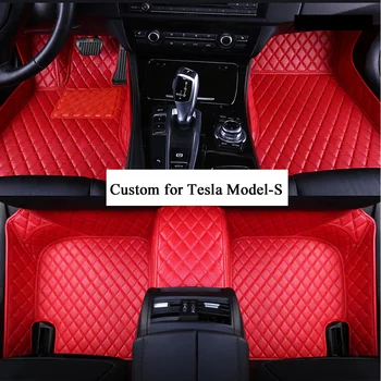 Auto Podlahové Rohože Čierna/Béžová/Červeno/Hnedá pre Ženy a Mužov Umelej Kože Mat pre Tesla Model S M4 X40