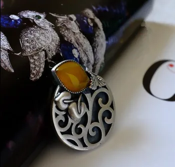 Retro Chalcedony S925 Čistého striebra šterlingov strieborné dámske prívesky,vinobranie ručne prívesok náhrdelník jewellry