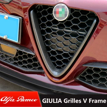 QHCP Hlavu Mriežky V Rám Dekorácie Kryt Výbava Nálepky Styling Carbon Fiber, Na Alfa Romeo Giulia Stelvio Auto Príslušenstvo