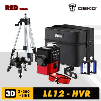 DEKO LL12-HVR Self-Vyrovnanie 360 stupňov 3D 12 Riadkov Červený Laser Úrovni Horizontálne a Vertikálne Kríž Super Výkonný Laserový Lúč Line Červená