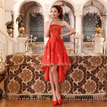 Doprava zadarmo nevesty 원피스 2021 princezná červený dizajn taška vysokej krku bez rukávov šifón luk roztomilý spoločenské krátke šaty bridesmaid