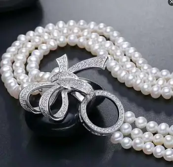 Doprava zadarmo >>>>ušľachtilý šperky obrovský 8-9mm AAA Sladkovodné prírodná biela perla prívesok 925silver 16.8-18.5 palcov.