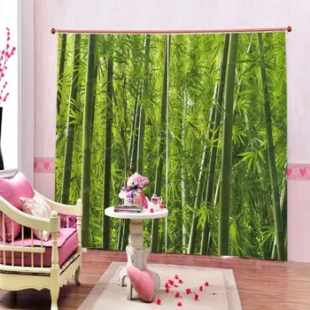 Zelený bambus záclony Vlastnú veľkosť Luxusné Zatmenie 3D Okne Závesy Pre Obývacia Izba