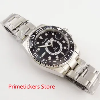 Pevné BLIGER 43mm pánske náramkové hodinky black dial keramická fazeta GMT svetelné značky zafírové sklo automatický pohyb