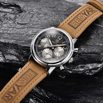 Sledujte muži 2021BENYAR top značky luxusné bežné kožené pánske quartz hodinky multifunkčné športové nepremokavé dátum, chronograf
