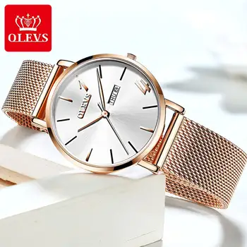 Pánske náramkové hodinky quartz s kalendárom OLEVS top značky luxusné nepremokavé hodiny elegantný muž v čiernom hodinky kožený remienok 2020