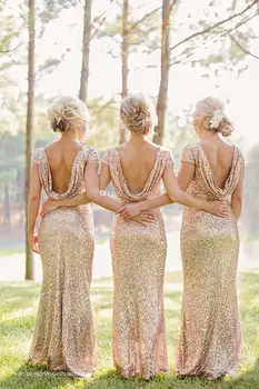 Ženy Flitrami Bridesmaid Strany Hosťa Šaty Pre Lesk Rose Gold Dlhé Šaty Formálne Vestido Longo De Festa