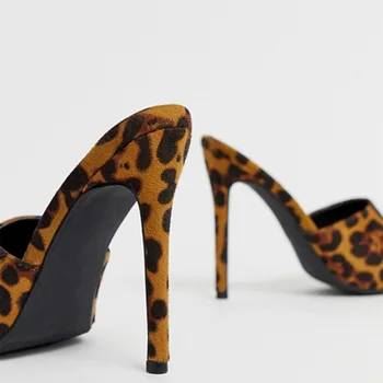 Zrelé Hnedé Leopard Sandále Žena Vysokej Bodce Tenké Podpätky Semiš Bežné Dámske Papuče Slip-On, Veľký Veľkosť 11 13 Ženské Topánky