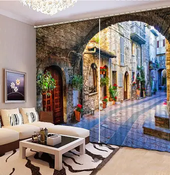 Prispôsobiť luxusné Blackout Závesy Záves Okna Obývacia Izba Európsky štýl Krásnej uličke 3D Záves Spálňa decor