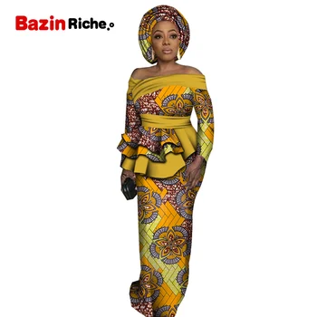 Africké Šaty pre Ženy Dashiki Afriky Tradičné Oblečenie Afriky Topy+Sukňa+Hlavu Šatku 3 Kusy Vyhovovali Plus Veľkosť WY5238