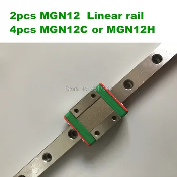 2 ks 12 mm Lineárny Sprievodca MGN12 650 700 750 800 850 900 950 1000 mm lineárny železničnej + 4pcs MGN12C alebo MGN12H prepravu