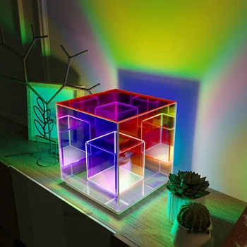 Moderné Farebné Stolové Lampy, Troch-dimenzionální rubikova Kocka Led Panel Svetlo Dekor Akryl Stolná Lampa Štúdia Spálňa Osobnosti Lampa