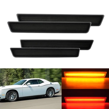 4PCS Údené Objektív Predné & Zadné Bočné Obrysové Svietidlá LED Svetlá Pre Dodge Challenger 2016 (Vpredu: Amber, Zadné: Red)