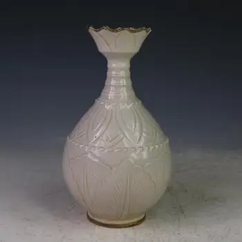 Starožitný Songynasty porcelánová váza,Ding pece biela glazúra vyrezávané kvet fľaše,Domáce Dekorácie,ručné remeslá/Zber