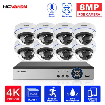 4K 8CH POE NVR Auta Detekcia Tváre Home Security 8MP Kamera CCTV Systém Nepremokavé Dome Audio POE Fotoaparát, Video Dohľad Auta