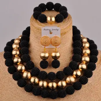 čierne africké korálky šperky set béžová simulované pearl kostým náhrdelník nigérijský tradičné svadobné nastaviť FZZ78