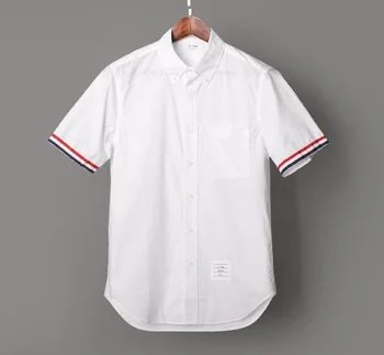 2021 Módne TB THOM Značky Košele Ženy Voľné Biele Krátky Rukáv Bežné Tričko Bavlna Oxford Pevné Pruhované dámske Oblečenie
