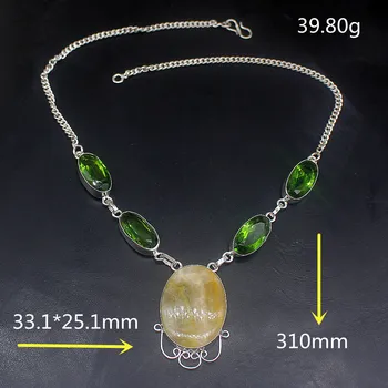 Gemstonefactory Šperky Veľká Podpora 925 Striebro, Žlté Quartz Zelená Peridot Kúzlo Dámy Ženy Reťazca Náhrdelník 20215008
