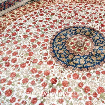 16'x16' Nadrozmerná Rose Tradičných perzských Kobercov Hodvábna Ručne Tkaných Orientálnych Isfahán Koberec (SLE113A)