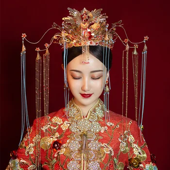 JaneVini 2020 Nádherné Ručné Čínsky Štýl, Svadobné Korún Dlhé Strapce Nevesta Headpiece Korálkové Svadobné Šperky, Vlasové Doplnky