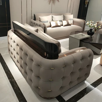 Taliansky Minimalistický Svetlo Luxusný Kožený Gauč Veľký Apartmán Bentley Vytiahnuť Pracky Obývacia Izba Zmes Nábytok Z Masívu