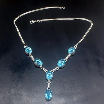 Gemstonefactory Šperky Veľká Podpora 925 Silver London Blue Topaz Drahokam Módne Dary Žien Reťazca Náhrdelník 46 cm 202101395
