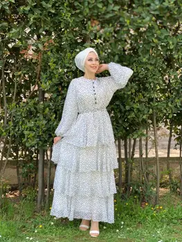 Dámske Šaty Polka Dot, Vrstvené Sukne Detail,145 cm Turecko 2021 Moslimské Oblečenie Dubaj Abaya Islam Afriky Kaftane Marocain hihab