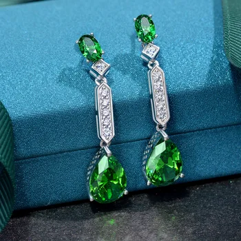 Nové Módne 925 Sterling Silver Hruška Rez Vytvorený Emerald Vysoko Uhlíkovej Diamond Náušnice Kvapka pre Ženy, Luxusné Jemné Šperky