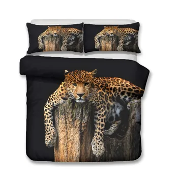 Horúca štýl 3D digitálny leopard tlač Polyester posteľná bielizeň súbor 1 perinu + 1/2 obliečky na vankúše posteľ v sáčku (nie list).