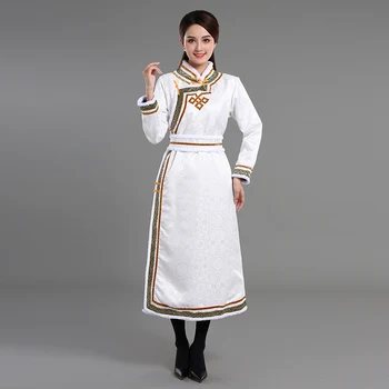 Zimné mongolskej cheongsam šaty stoja golier župan Žien, etnických Oblečenie trávnych porastov denné šaty Asian Kostým