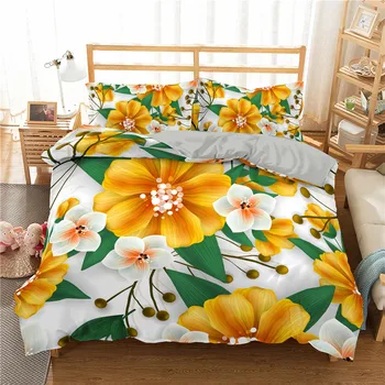 Kvety posteľná bielizeň Perinu Nastaviť 3D Kvetinový Tlač Posteľ Kryt Nastaviť Cumlík Kryt 2/3pc posteľná bielizeň Sady Twin Plný King Size Queen
