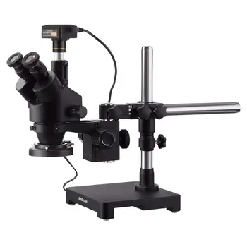 3.5 X-45X Black Trinocular Stereo Zoom Mikroskopom na Jedno Rameno Boom Stojan + 144 Smer Nastaviteľné LED Krúžok Svetlo & HD Recordi