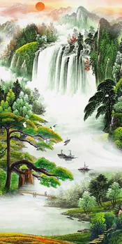 Čínsky Veľký 3D mountain river Landscape Závesy Pre Obývacej izby, Spálne, Háčiky Polyester Zatmenie Okno Opony 2 kusy