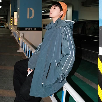 Reflexná Bunda s Kapucňou pre Pánske Japonský Módne Trendy Harajuku Streetwear Teenage Nadrozmerné Windbreaker Coats Mužské Oblečenie