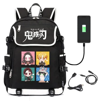 Anime Batohy Študentský Školský batoh Cosplay Démon Vrah Kamado Tanjirou USB Batoh Notebook Bežné Cestovné Tašky cez Rameno