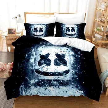 Horúca DJ Marshmelloes Vytlačené posteľná bielizeň Nastaviť Farebné Obliečky Kryt obliečka na Vankúš Kráľovná Kráľ 200x200cm Posteľ Obliečky Cartoon bytový Textil