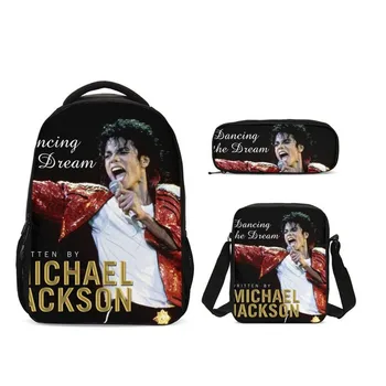 3ks/Set Portfólia Školské Tašky Pre Chlapcov, Dievčatá Slávne Hviezdy Michael Jackson 3D Tlač Batohy Študentov Bookbag Bežné Daypacks