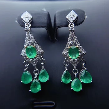 CoLife Šperky Vintage Emerld Eardtop na Strane 8 Kusov Prírodné Emerald Drop Náušnice 925 Silver Emerald Šperky