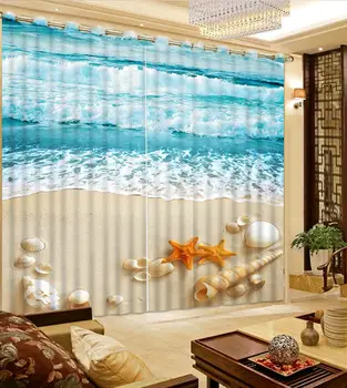 3D stereoskopické záclony Pláži shell okna záclony obývacia izba, spálňa izolačné záclony