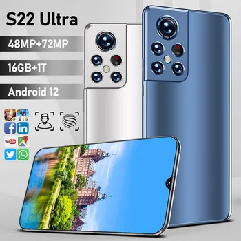 Globálna Verzia S22 Ultra SmartPhone 16GB+1 TB Dual Sim Odomknutá Mobilné Telefóny 6.93 Full HD Displej Mobil 48MP+72MP Celulares