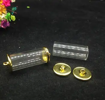 100sets/veľa 28*12mm trubice tvaru sklenená fľaša zlatá farba s manželskou otvorenie sklo svete šperky ampulka prívesok náhrdelník zistenia