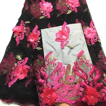 Vysoko Kvalitného Tylu Čipky 2021 Najnovšie Afriky Čipky Textílie 3d Kvet Nášivka Afican francúzsky Svadobné Čipky Textílie pre 5Yards M2990