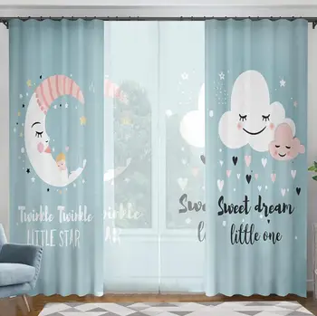 Nordic Cartoon Mesiac Cloud Závesy pre Deti Spálňa Krásnych Chlapcov a Dievčatá, Izba Záclony, Závesy Pripravené Okno Opony Zatmenia