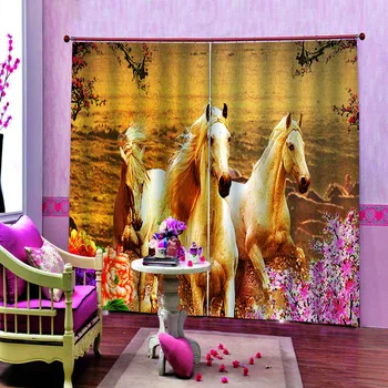Zatmenie 3D Záves Tlač Obývacia Izba, Spálňa Záclony kôň Okno Opony Gold Foto Závesy