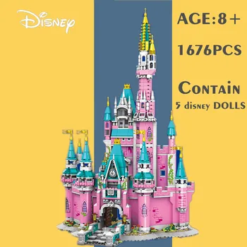 Nové Disney 1676pcs Mickey Minnie Donald Duck Víla Princezná Hrad Priateľmi Dievčatá Stavebné kamene, Tehly Hračky Dieťa Darček