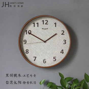 Nová Čínska masívneho dreva pre domácnosť stlmiť obývacia izba nástenné hodiny Nordic jednoduché kreatívne módne bielizeň umenie spálňa veľké nástenné hodinky