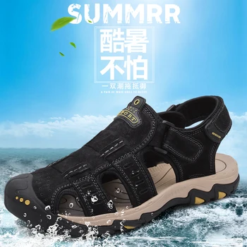 Kórejský štýl mens príležitostných letné sandále outdoos zahŕňa prst turistická obuv pláži platformu pravej kože sandales chaussure homme