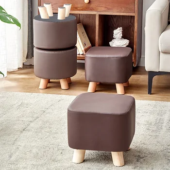 Drevený stolček tvorivé PU stolice pre domáce malé lavičke zmeniť topánky stolice nízke okrúhle a hranaté dospelých stupačky domov moderné jedálenské stoličky