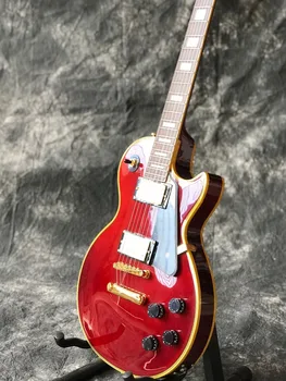 Nové kvalitné Červená farba elektrické gitary, Zlatý hardware Mahagón telo, 6 bodnutie guitarra čierny pickguard