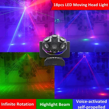 LED 18X12W Pohyblivé Hlavy Laserový Projektor Osvetlenie RGBW 4in1 Lúč Fáze Svetlo Víchrica Efekt Pre DJ, Disco Party Loptu Strobo Laser